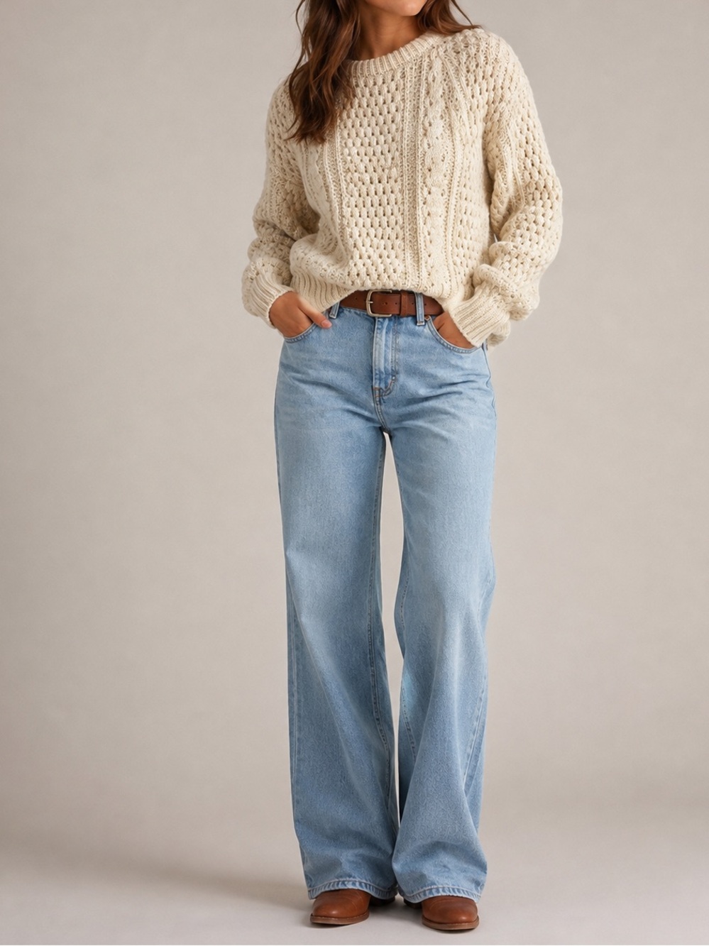 Rossan Knitwear Irish Women’s Cream Ivory Cable Knit Crewneck Sweater M